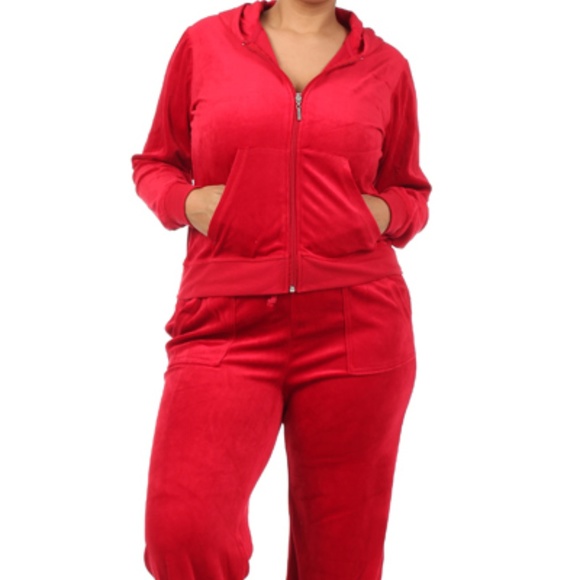 red velour jogging suit